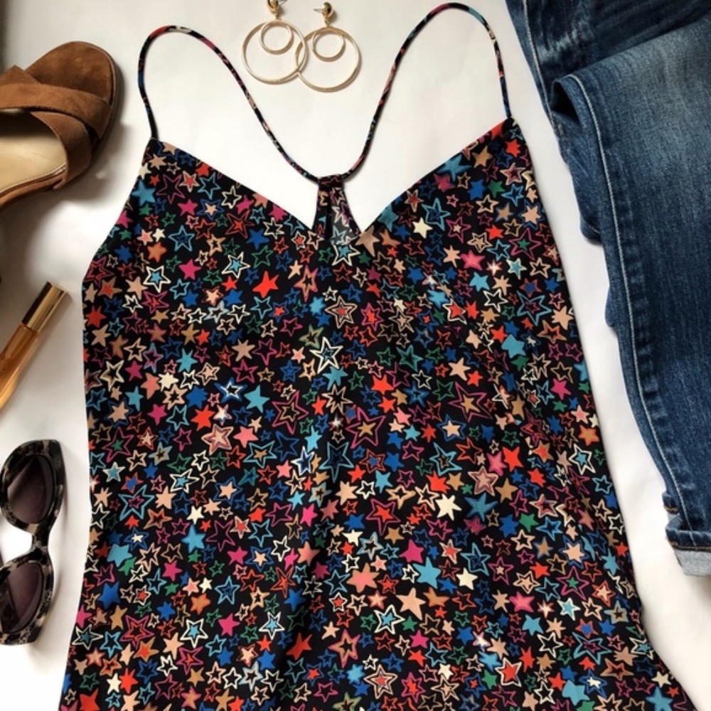 New J. Crew Black Rainbow Stars Kaleidoscope Camisole Tank